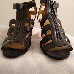 9 West Black Leather Caged Shoes